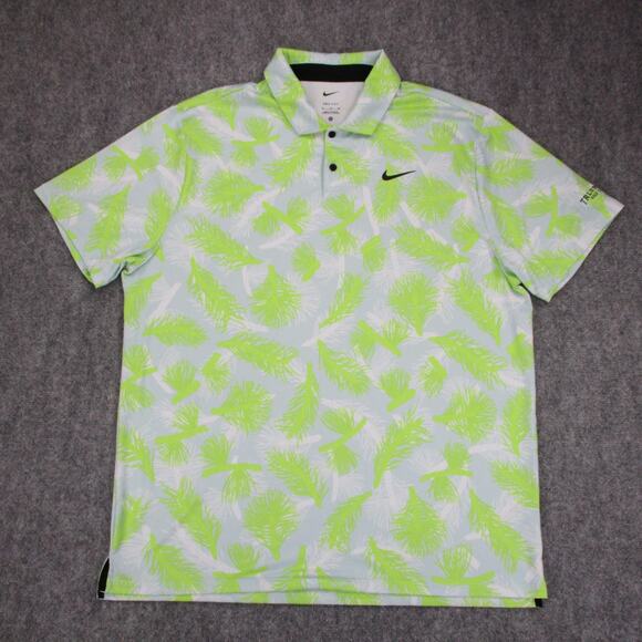 Nike Polo Shirt Mens XL Blue Green Palm Print Dri-FIT Golf True Blue Golf Club - Picture 1 of 16